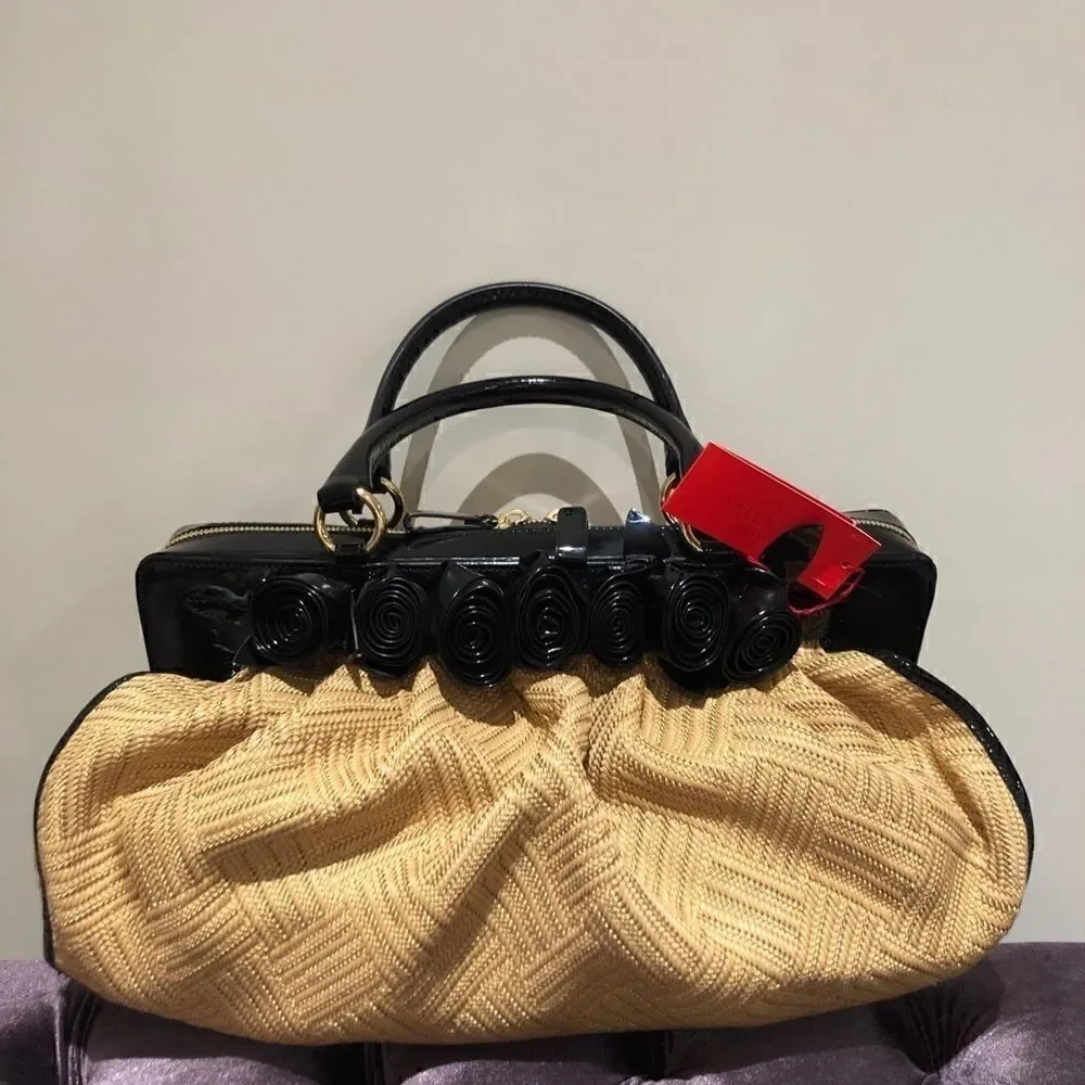 NWTS AUTHENTIC Valentino Garavani Woven & black Patent Satchel Bag Purse